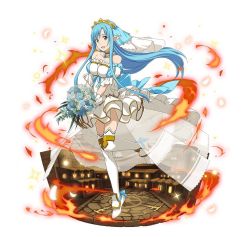Rule 34 | 1girl, :d, ankle ribbon, arm strap, asuna (sao-alo), back bow, blue bow, blue eyes, blue flower, blue hair, blue ribbon, blue rose, bouquet, bow, breasts, bridal veil, choker, collarbone, diadem, dress, faux figurine, fire, floating hair, flower, full body, headphones, high heels, holding, holding bouquet, layered dress, leg ribbon, leg up, long hair, looking at viewer, medium breasts, open mouth, ribbon, rose, see-through, short dress, simple background, sleeveless, sleeveless dress, smile, solo, standing, standing on one leg, strapless, strapless dress, sword art online, thighhighs, veil, very long hair, waist cape, white background, white dress, white flower, white rose, white thighhighs