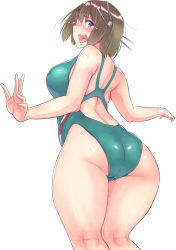 Rule 34 | 10s, 1girl, ass, bifidus, blue eyes, blush, breasts, competition swimsuit, curvy, female focus, from behind, huge ass, kantai collection, large breasts, looking back, maya (kancolle), one-piece swimsuit, shiny skin, solo, swimsuit, thick thighs, thighs, wide hips