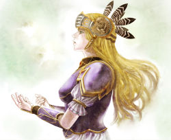 Rule 34 | 1girl, 40 40, alicia (valkyrie profile 2), arm guards, armor, armored dress, bad id, bad pixiv id, blonde hair, breastplate, breasts, commentary request, helmet, long hair, purple armor, shoulder pads, solo, valkyrie, valkyrie profile (series), valkyrie profile 2: silmeria