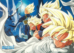 Rule 34 | 5boys, 1990s (style), absurdres, android, armor, blonde hair, blue bodysuit, blue wristband, bodysuit, cape, cell (dragon ball), closed mouth, crossed arms, dragon ball, dragonball z, father and son, gloves, green eyes, highres, multiple boys, muscular, muscular arms, muscular male, official art, perfect cell, retro artstyle, saiyan, saiyan armor, scan, son gohan, son goku, source request, spiked hair, super saiyan, tagme, toei animation, trunks (dragon ball), trunks (future) (dragon ball), vegeta, white cape, white gloves, wristband