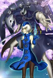 Rule 34 | 1girl, atlus, bare shoulders, book, brown pantyhose, chain, elizabeth (persona), floating card, gloves, hat, highres, kyodairobo, pantyhose, persona, persona 3, persona 4: the ultimate in mayonaka arena, short hair, thanatos (persona), yellow eyes