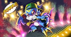 Rule 34 | 1boy, digimon, digimon (creature), hat, highres, male focus, red eyes, smile, solo, v-mon