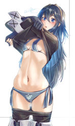 Rule 34 | 1girl, absurdres, bad anatomy, bikini, blue bikini, blue eyes, blue gloves, blue hair, blush, boots, breasts, clear glass (mildmild1311), clothes lift, clothes pull, fingerless gloves, fire emblem, fire emblem awakening, gloves, gluteal fold, highres, leggings, leggings pull, lifting own clothes, long hair, long sleeves, lucina (fire emblem), matching hair/eyes, navel, nintendo, open mouth, pants, pants pull, print bikini, shirt lift, side-tie bikini bottom, signature, simple background, small breasts, solo, standing, swimsuit, thigh boots, tiara, twitter, undressing, very long hair, white background