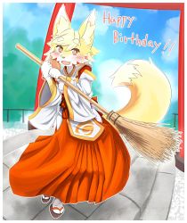 Rule 34 | 1girl, blonde hair, borrowed character, fox, furry, furry female, highres, japanese clothes, open mouth, red eyes, solo, st926