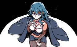 Rule 34 | 1girl, akairiot, armor, blue eyes, blue hair, breasts, byleth (female) (fire emblem), byleth (fire emblem), cape, cowboy shot, fire emblem, fire emblem: three houses, hair ornament, highres, long hair, looking at viewer, nintendo, pantyhose, pantyhose under shorts, short hair, shorts, simple background, solo, upper body