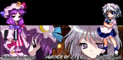 Rule 34 | 2girls, animated, animated gif, dress, female focus, hat, immaterial and missing power, izayoi sakuya, lowres, maid, multiple girls, multiple views, patchouli knowledge, tagme, touhou