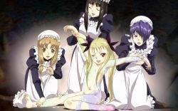 Rule 34 | barefoot, blonde hair, character request, dance in the vampire bund, feet, highres, maid, media factory, mina tepes, navel, official art, red eyes, toes