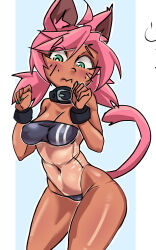 Rule 34 | 1girl, absurdres, animal ears, breasts, cat ears, cat girl, cat tail, colored skin, covered navel, dark-skinned female, dark skin, fingernails, furry, furry female, green eyes, gris swimsuit, highleg, highleg swimsuit, highres, kevin ku, large breasts, looking at viewer, low twintails, medium hair, meme, meme attire, nikki (kevin ku), one-piece swimsuit, original, shiny skin, simple background, solo, swimsuit, tail, twintails, wide hips