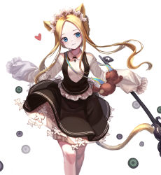 Rule 34 | 1girl, abigail williams (fate), abigail williams (festival outfit) (fate), animal ears, apron, bad id, bad pixiv id, black skirt, blonde hair, bloomers, blouse, blue eyes, bow, braid, butterfly hair ornament, cat ears, cat girl, cat tail, fate/grand order, fate (series), hair ornament, head tilt, heroic spirit chaldea park outfit, highres, kemonomimi mode, key, long hair, maid, maid apron, maid headdress, official alternate costume, orange bow, pantyhose, parted bangs, shirt, simple background, skirt, sleeves past fingers, sleeves past wrists, solo, stuffed animal, stuffed toy, sunmil, tail, teddy bear, underwear, very long hair, white background, white bloomers, white bow, white pantyhose, white shirt