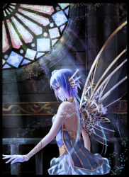 Rule 34 | 1girl, aoki lapis, bad id, bad pixiv id, blue eyes, blue hair, choker, gloves, hair ornament, long hair, matching hair/eyes, mechanical wings, momozi (mkingnight), solo, stained glass, tourmaline, twintails, vocaloid, wings