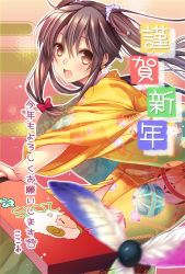 Rule 34 | 1girl, brown eyes, brown hair, cocoa (cafe-hotcocoa), japanese clothes, kimono, long hair, original, solo