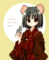 Rule 34 | 00s, 2008, animal ears, japanese clothes, koshou shichimi, mouse (animal), mouse ears, new year, original, solo