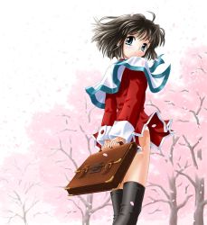 Rule 34 | 1girl, kanon, misaka shiori, panties, pantyshot, red skirt, school uniform, serafuku, short hair, skirt, solo, thighhighs, underwear, wind