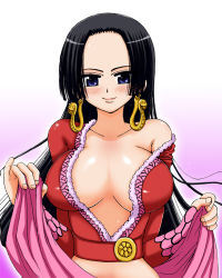 Rule 34 | 1girl, boa hancock, breasts, cleavage, female focus, gradient background, highres, large breasts, long hair, one piece, solo