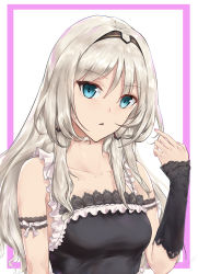 Rule 34 | 1girl, absurdres, alternate costume, an-94 (girls&#039; frontline), bands, blonde hair, blue eyes, enmaided, girls&#039; frontline, hairband, hand up, highres, long hair, looking at viewer, maid, open mouth, solo, user qeg5954, white background