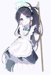 Rule 34 | &lt;key&gt; (robot) (blue archive), 1girl, absurdly long hair, apron, aqua halo, aris (blue archive), aris (maid) (blue archive), black dress, black hair, blue archive, blue eyes, blush, closed mouth, commentary, cram960, cropped legs, dress, english commentary, frilled apron, frills, green halo, grey background, halo, highres, long hair, looking at viewer, maid, maid apron, maid headdress, official alternate costume, ponytail, short sleeves, simple background, smile, solo, tongue, tongue out, very long hair, white apron