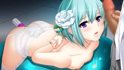 Rule 34 | 1boy, 1girl, after fellatio, ball, bdsm, blue eyes, blue hair, bondage, bound, bound arms, bound wrists, breasts, censored, chloe, cum, cum in mouth, dildo, exercise ball, flower, gakuen taima, game cg, garter straps, koizumi amane, lingerie, nipples, object insertion, panties, penis, rope, saliva, sex toy, small breasts, thighhighs, topless, underwear, vaginal, vaginal object insertion