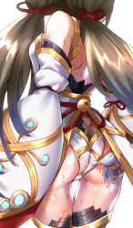 Rule 34 | 1girl, absurdres, ass, back, breasts, highleg, highleg leotard, highres, leotard, long hair, low twintails, nia (blade) (xenoblade), nia (xenoblade), siebolds demon, simple background, small breasts, solo, thighhighs, twintails, very long hair, wet, white background, xenoblade chronicles (series), xenoblade chronicles 2