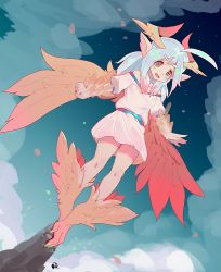Rule 34 | 1girl, blush stickers, costom10, dress, feathered wings, female focus, harpy, monster girl, open mouth, pixiv fantasia, pixiv fantasia last saga, silver hair, solo, wings