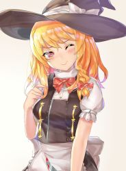 Rule 34 | 1girl, arietto, black hat, blonde hair, blood, bloody knife, blush, bow, closed mouth, cookie (touhou), hair bow, hat, hat bow, hat ribbon, holding, holding knife, holding weapon, kirisame marisa, knife, long hair, looking at viewer, pink eyes, puffy short sleeves, puffy sleeves, red bow, ribbon, short sleeves, solo, suzu (cookie), touhou, weapon, white bow, white ribbon, witch hat