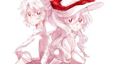 Rule 34 | 2girls, 6 (yuchae), alternate color, bow, hair bow, hat, limited palette, long hair, multiple girls, ponytail, red eyes, siblings, silver hair, simple background, sisters, smile, touhou, watatsuki no toyohime, watatsuki no yorihime