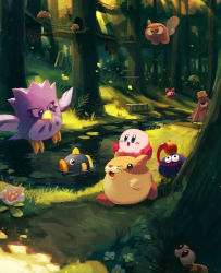 Rule 34 | absurdres, autumn, bird, character request, day, forest, hamster, highres, kirby, kirby (series), nature, nintendo, outdoors, rick (kirby), scenery, suyasuyabi, tree, twitter username, umbrella