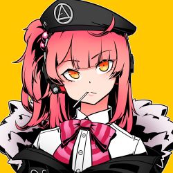 Rule 34 | 1girl, candy, food, food in mouth, girls&#039; frontline, lollipop, mp7 (girls&#039; frontline), solo, tagme, upper body, voodoowood, yellow background