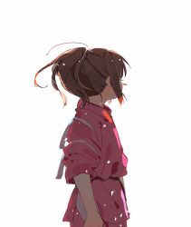 Rule 34 | 1girl, absurdres, bad id, bad pixiv id, brown hair, cowboy shot, from side, highres, japanese clothes, medium hair, miluchi, ogino chihiro, ponytail, sen to chihiro no kamikakushi, simple background, solo, white background