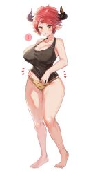 Rule 34 | 1girl, absurdres, bare foot, bare legs, black tank top, blush, breasts, cheetah print, colorized, draph, earrings, eno yukimi, from above, granblue fantasy, highres, horns, huge breasts, jewelry, panties, short hair, simple background, sturm (granblue fantasy), tagme, tank top, thick thighs, thighs, underwear, white background