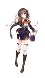 Rule 34 | 1girl, ayakouji setsuka, black footwear, boots, brown eyes, brown hair, epaulettes, formation girls, full body, gloves, hair ribbon, highres, long hair, looking at viewer, low-tied long hair, official art, petankoside, ribbon, solo, thighhighs, transparent background, very long hair, white gloves, white thighhighs