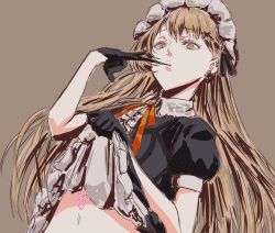Rule 34 | 1girl, brown eyes, chika (keiin), clothes lift, dress, dress lift, earrings, frilled hairband, frills, girls&#039; frontline, glove in mouth, glove pull, gloves, glowing tattoo, hairband, jewelry, light brown hair, mouth hold, ppk (girls&#039; frontline), puffy short sleeves, puffy sleeves, short sleeves, sketch, solo, stomach tattoo, tattoo