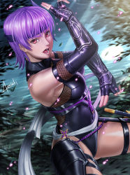 Rule 34 | 1girl, ayane (doa), breasts, dead or alive, highres, large breasts, purple hair, short hair, solo