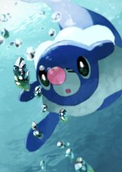 Rule 34 | :o, air bubble, black eyes, blurry, bright pupils, bubble, buntatta, commentary request, creature, creatures (company), game freak, gen 7 pokemon, highres, nintendo, no humans, open mouth, pokemon, pokemon (creature), popplio, solo, underwater, water surface, white pupils