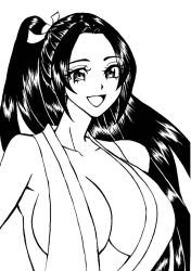 Rule 34 | breasts, fatal fury, highres, large breasts, long hair, monochrome, ponytail, shiranui mai, the king of fighters