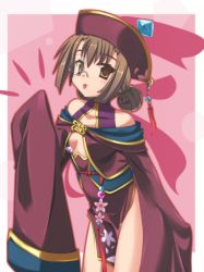 Rule 34 | 1girl, :p, brown hair, glasses, hat, koihime musou, monocle, ryomou, solo, tongue, tongue out