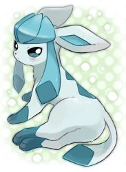 Rule 34 | creatures (company), full body, game freak, gen 4 pokemon, glaceon, looking at viewer, lying, nintendo, no humans, on side, pokemon, pokemon (creature), solo, tansho