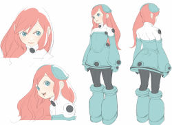 Rule 34 | 1girl, angry, bad id, bad pixiv id, blue eyes, character sheet, female focus, flat color, full body, hat, highres, multiple views, pantyhose, plugsuit, red hair, simple background, suehiro, turnaround, white background