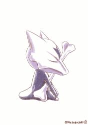 Rule 34 | absurdres, alolan form, alolan marowak, bone, closed eyes, closed mouth, commentary, commentary request, creatures (company), english commentary, from side, full body, game freak, gen 7 pokemon, highres, holding, holding bone, mixed-language commentary, nintendo, no humans, pokemon, pokemon (creature), signature, simple background, sitting, sleeping, sleeping upright, solo, twitter username, watagashikn, white background