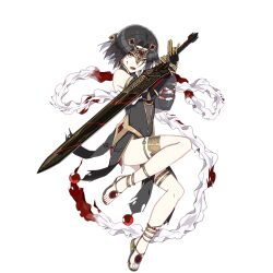 Rule 34 | 1girl, anklet, black hair, blood, blood on clothes, blood on face, bracelet, dark jixuanyuan, earrings, full body, hair ornament, holding, holding sword, holding weapon, honkai (series), honkai impact 3rd, jewelry, jixuanyuan, official art, open mouth, sandals, sword, thighlet, third-party source, transparent background, weapon, yellow eyes