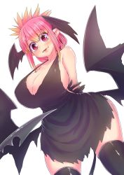 Rule 34 | 1girl, :3, absurdres, apron, black apron, black gloves, blonde hair, breasts, commentary request, demon girl, demon wings, fangs, gloves, highres, kyuuketsu sakura-chan, large breasts, multicolored hair, pink eyes, pink hair, sakura (kyuuketsu sakura-chan), simple background, solo, white background, wings, zyugoya