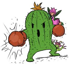 Rule 34 | boxing gloves, cactus, digimon, digimon (creature), fairy, flower, lilimon, monster girl, palmon, petals, plant, plant girl, sharp teeth, spines, teeth, togemon