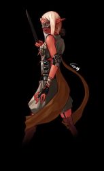 Rule 34 | 00s, armor, blade, blonde hair, dungeon and fighter, elf, fingerless gloves, gloves, mask, pointy ears, shadow dancer, thighhighs