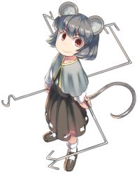 Rule 34 | animal ears, black skirt, blush, gem, grey hair, holding, jewelry, kneehighs, long sleeves, looking at viewer, monosenbei, mouse ears, mouse tail, nazrin, necklace, red eyes, short hair, skirt, smile, socks, solo, tail, touhou, white socks