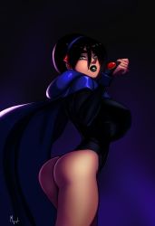 Rule 34 | ass, avatar legends, black lips, blind, breasts, cape, cosplay, dc comics, highres, huge breasts, lipstick, makeup, morganagod, raven (dc), raven (dc) (cosplay), teen titans, toph bei fong
