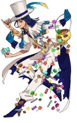 Rule 34 | 1girl, blue eyes, blue gloves, blue hair, blueeblin, candy, capelet, card, commentary request, extra arms, feathers, food, gloves, hana hana no mi, hat, high heels, highres, korean commentary, looking at viewer, nico robin, one piece, pants, profile, simple background, solo, white background, white pants