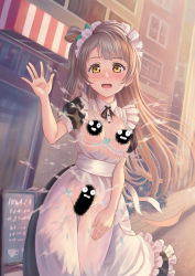 Rule 34 | 1girl, artist request, bra, breasts, brown eyes, censored, censored nipples, female focus, grey hair, highres, long hair, looking at viewer, love live!, love live! school idol project, minami kotori, outdoors, panties, see-through, small breasts, solo, standing, torn clothes, underwear