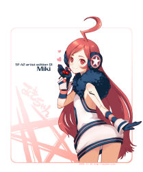 Rule 34 | 1girl, ahoge, bad id, bad pixiv id, cherry, food, fruit, gloves, headphones, heart, highres, holding, holding food, holding fruit, joints, juke, long hair, looking at viewer, red eyes, red hair, robot joints, sf-a2 miki, smile, solo, vocaloid