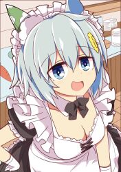 Rule 34 | 1girl, alternate costume, animal ears, black bow, black bowtie, blue eyes, blush, bow, bowtie, breasts, commentary request, detached collar, ear covers, enmaided, gloves, grey hair, hair ornament, hairclip, hand on own hip, highres, horse ears, horse girl, horse tail, maid, maid headdress, medium breasts, open mouth, puffy short sleeves, puffy sleeves, seiun sky (umamusume), short hair, short sleeves, single ear cover, skirt, skirt hold, smile, solo, standing, tail, umamusume, wahiko (black bastard), white gloves
