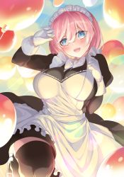 Rule 34 | 1girl, :d, absurdres, apron, arm up, bad id, bad pixiv id, balloon, black dress, black footwear, blue eyes, blue sky, blush, bow, bowtie, breasts, brown thighhighs, cloud, commentary, day, dress, english commentary, frilled apron, frills, gloves, hair between eyes, hand up, head tilt, highres, huyou (awegk), juliet sleeves, large breasts, long sleeves, looking at viewer, maid, maid apron, maid headdress, open mouth, original, outdoors, pink hair, puffy sleeves, shoes, sky, smile, solo, standing, standing on one leg, teeth, thighhighs, upper teeth only, white apron, white bow, white bowtie, white gloves