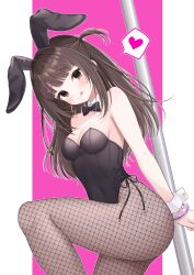 Rule 34 | 1girl, akishino yuzuki, animal ears, black bow, black bowtie, black hair, black leotard, bow, bowtie, breasts, brown eyes, commission, cowboy shot, detached collar, fishnet pantyhose, fishnets, grey pantyhose, heart, highres, hiiragi kei, indie virtual youtuber, leotard, one side up, pantyhose, playboy bunny, pole, rabbit ears, skeb commission, small breasts, solo, spoken heart, strapless, strapless leotard, stripper pole, tongue, tongue out, virtual youtuber, wrist cuffs